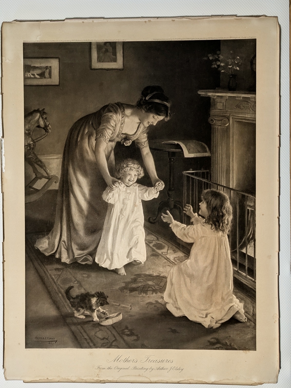 Antique 1912 Photogravure Print: “Mother’s Treasures” by Arthur J. Elsley